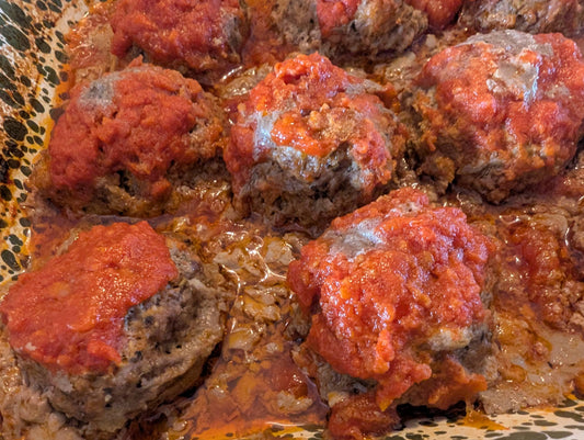 Toni's Lamb Meatballs Slathered in Marinara Sauce 